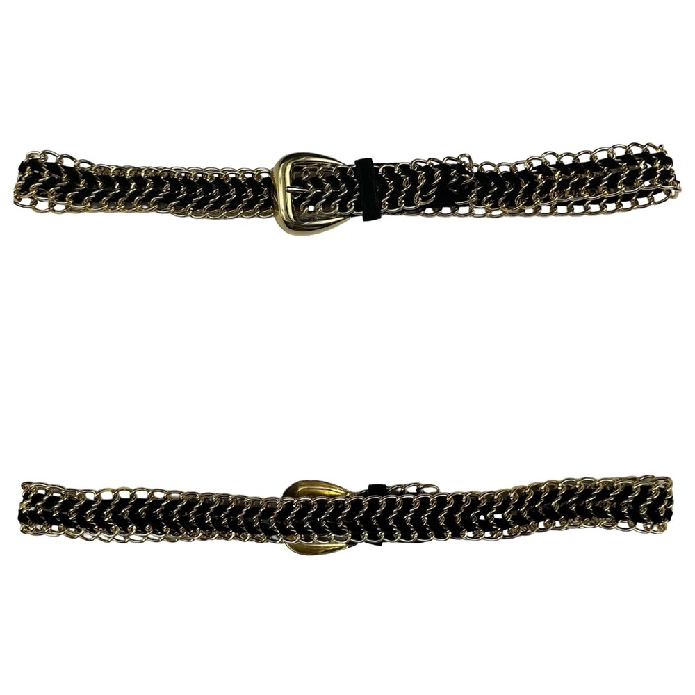 Vintage Black Velvet Gold Chain Hardware Braided Maximalist Belt Medium / Large
